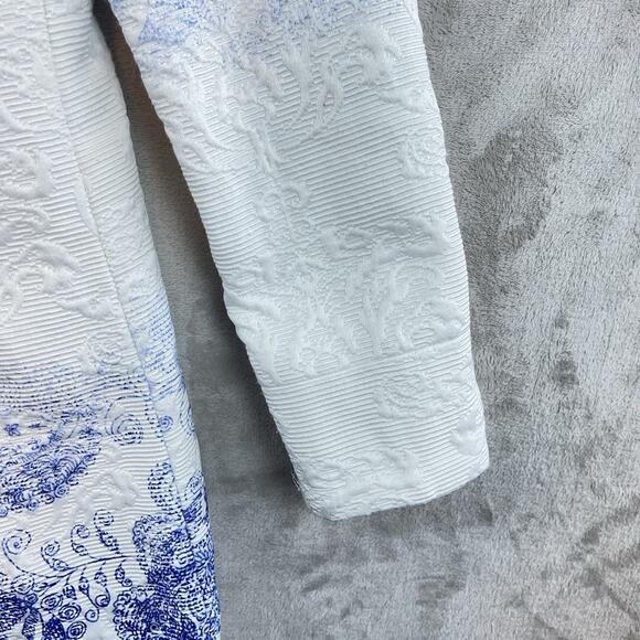 Desigual Ariel Blue White Textured Jacquard Coat Jacket Size 44 L Paisley Arty - Picture 6 of 16